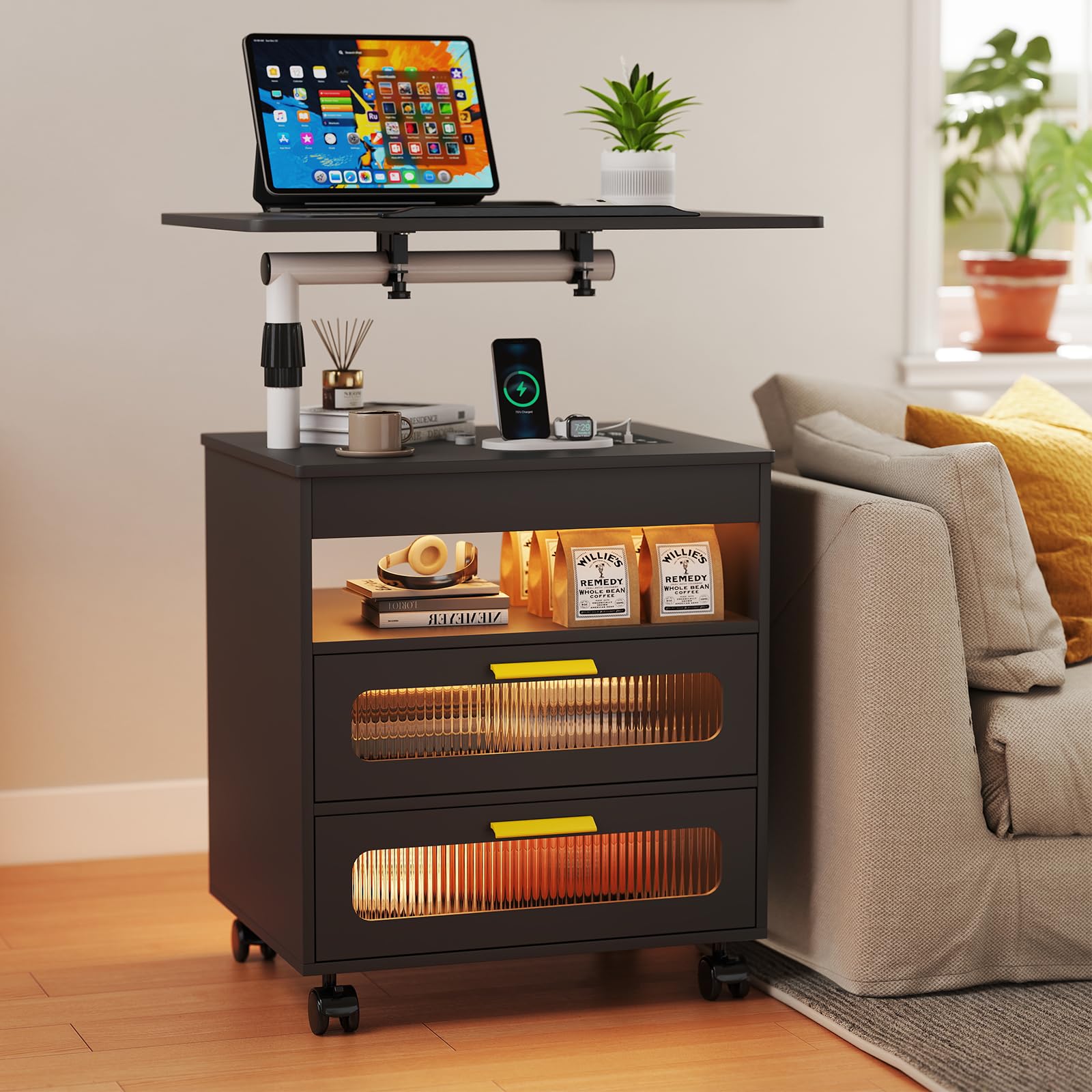 Amazon.com: WOOVIVS LED Night Stand with Charging Station, Smart